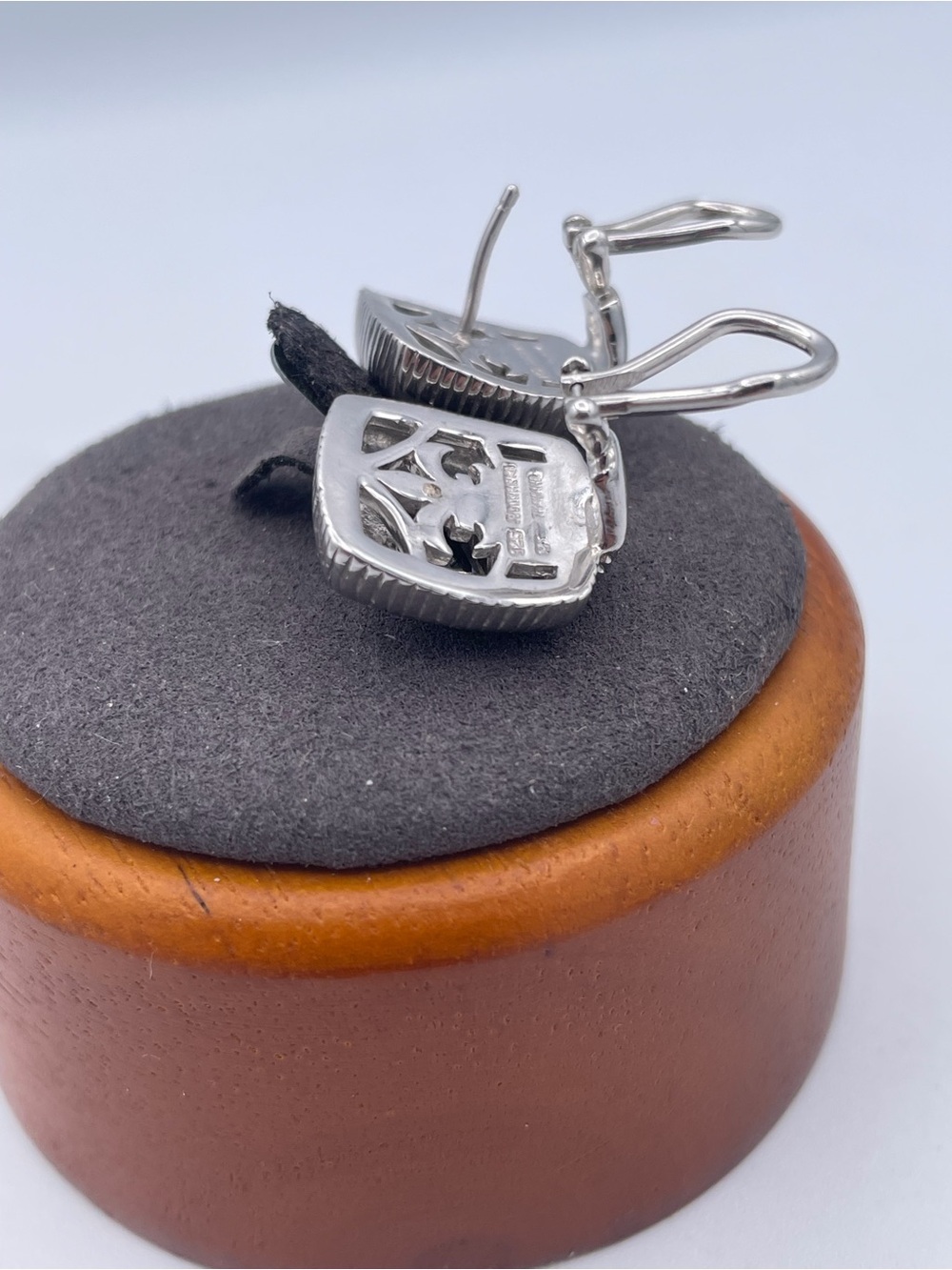 Judith Ripka 925 Sterling Silver Natural Smoky Quartz CZ Omega Earrings READ - Picture 3 of 8